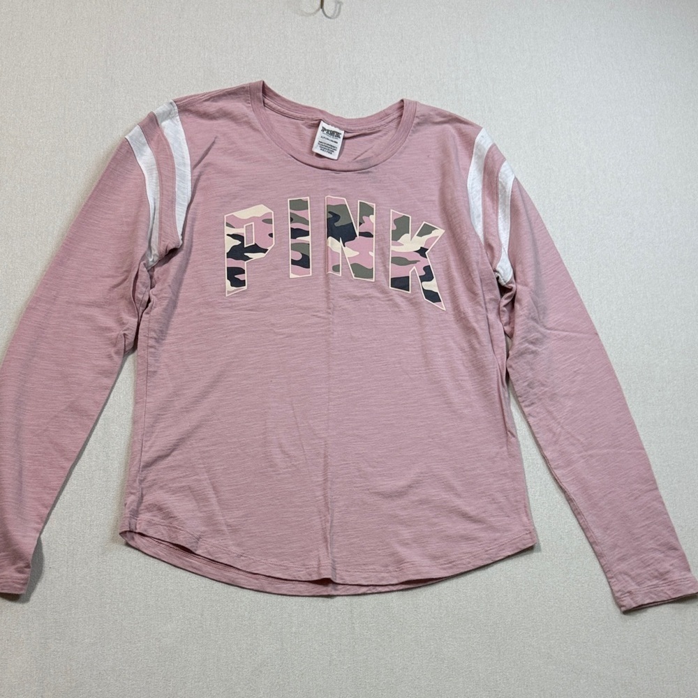 PINK Victoria's Secret Dusty Pink Long Sleeve Tee with Camo Logo